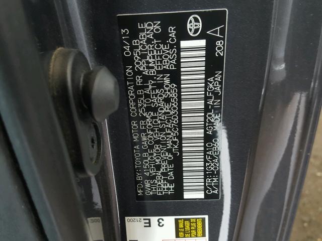 JTKJF5C76D3065859 - 2013 TOYOTA SCION TC 灰色 照片 10