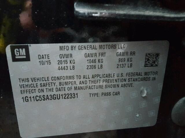 1G11C5SA3GU122331 - 2016 CHEVROLET MALIBU LIM 黑色 照片 10