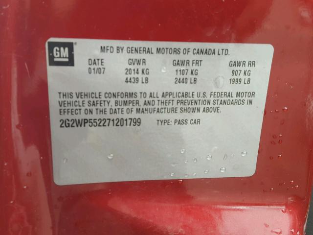 2G2WP552271201799 - 2007 PONTIAC GRAND PRIX 勃艮第红 照片 10