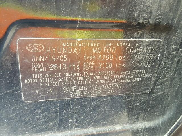 KMHEU46C96A108506 - 2006 HYUNDAI SONATA GLS BLACK photo 10