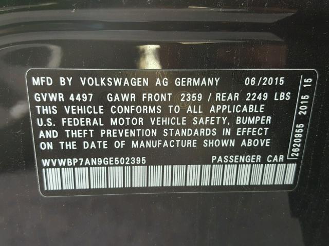 WVWBP7AN9GE502395 - 2016 VOLKSWAGEN CC BASE BLACK photo 10