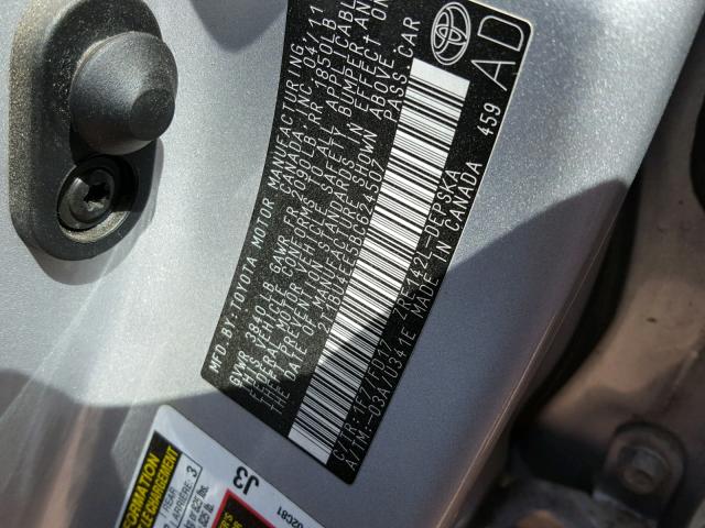 2T1BU4EE5BC624507 - 2011 TOYOTA COROLLA BA SILVER photo 10