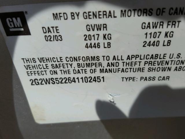 2G2WS522641102451 - 2004 PONTIAC GRAND PRIX SILVER photo 10