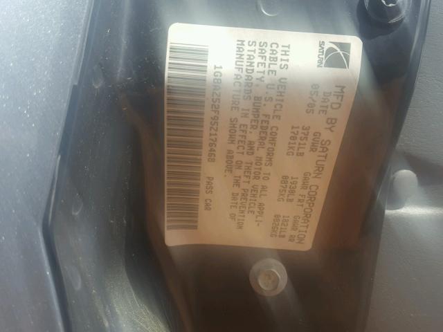 1G8AZ52F95Z176468 - 2005 SATURN ION LEVEL GRAY photo 10