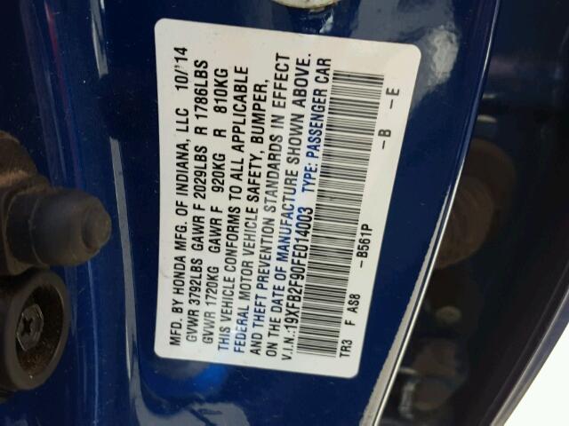 19XFB2F90FE014003 - 2015 HONDA CIVIC EXL 蓝色 照片 10