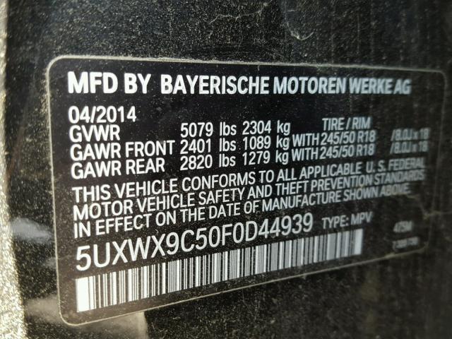 5UXWX9C50F0D44939 - 2015 BMW X3 XDRIVE2 BLACK photo 10