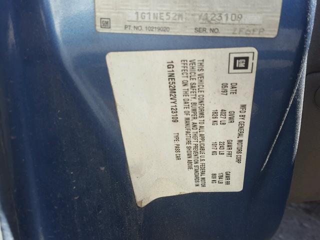 1G1NE52M2VY123109 - 1997 CHEVROLET MALIBU LS ლურჯი ფოტო 10