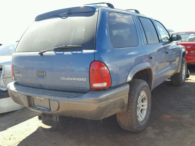 1B4HS38N22F207663 - 2002 DODGE DURANGO SP BLUE photo 4