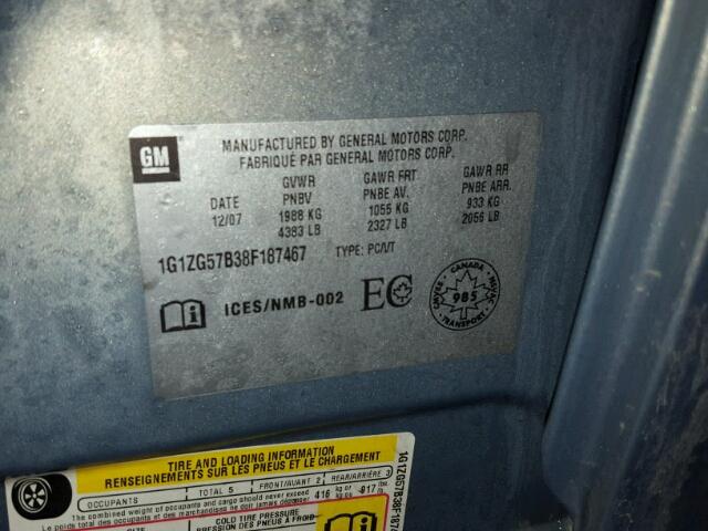 1G1ZG57B38F187467 - 2008 CHEVROLET MALIBU LS 蓝色 照片 10