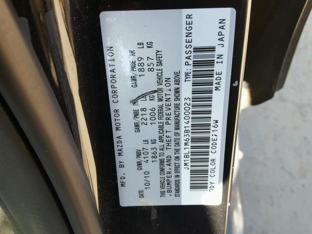 JM1BL1M63B1400023 - 2011 MAZDA 3 S BLACK photo 10