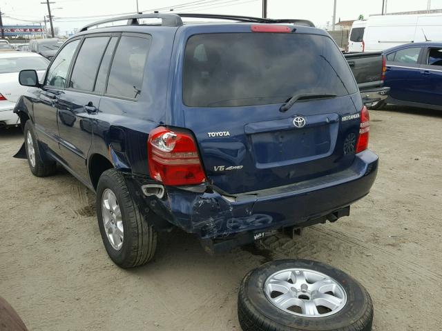 JTEHF21A820074835 - 2002 TOYOTA HIGHLANDER BLUE photo 3