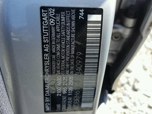 WDBRH61J53F340979 - 2003 MERCEDES-BENZ C 240 SPOR SILVER photo 10