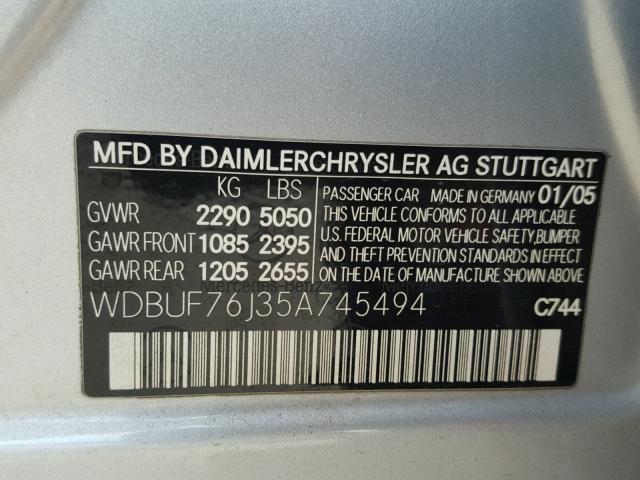 WDBUF76J35A745494 - 2005 MERCEDES-BENZ E 55 AMG SILVER photo 10