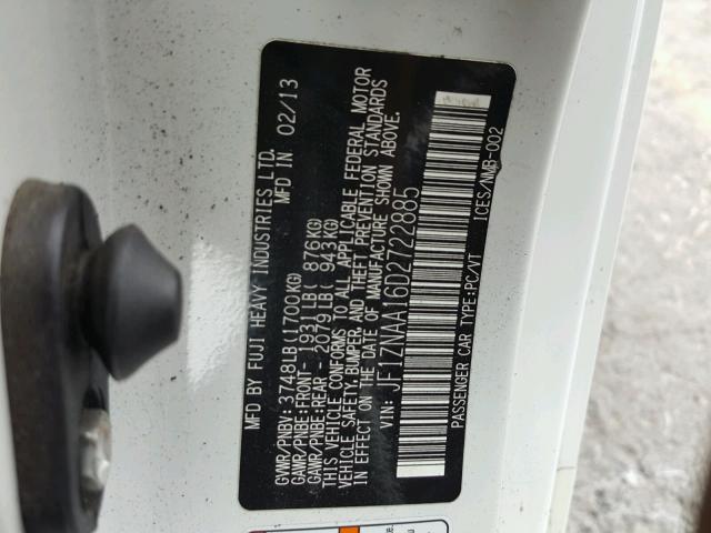 JF1ZNAA16D2722885 - 2013 TOYOTA SCION FR-S WHITE photo 10