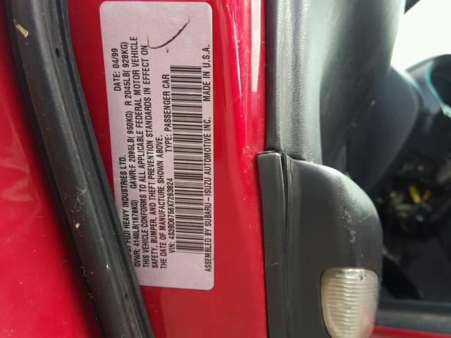 4S3BD6756X7263824 - 1999 SUBARU LEGACY GT RED photo 10