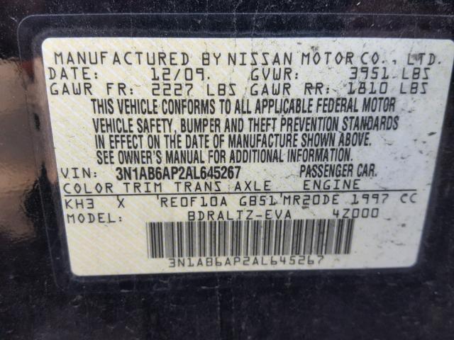 3N1AB6AP2AL645267 - 2010 NISSAN SENTRA 2.0 BLACK photo 10