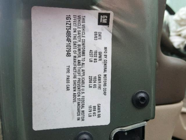 1G1ZT54864F107948 - 2004 CHEVROLET MALIBU LS მწვანე ფოტო 10