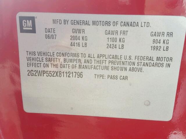 2G2WP552X81121796 - 2008 PONTIAC GRAND PRIX Qırmızı foto 10