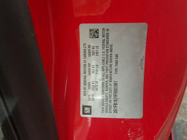 2G1FB1E35F9307961 - 2015 CHEVROLET CAMARO LS RED photo 10