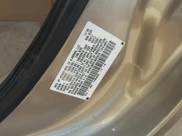 5FNRL382X7B023318 - 2007 HONDA ODYSSEY LX GOLD photo 10