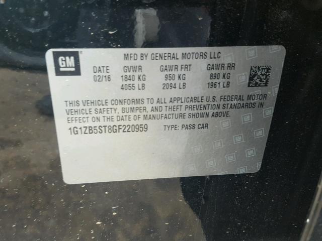 1G1ZB5ST8GF220959 - 2016 CHEVROLET MALIBU LS შავი ფოტო 10