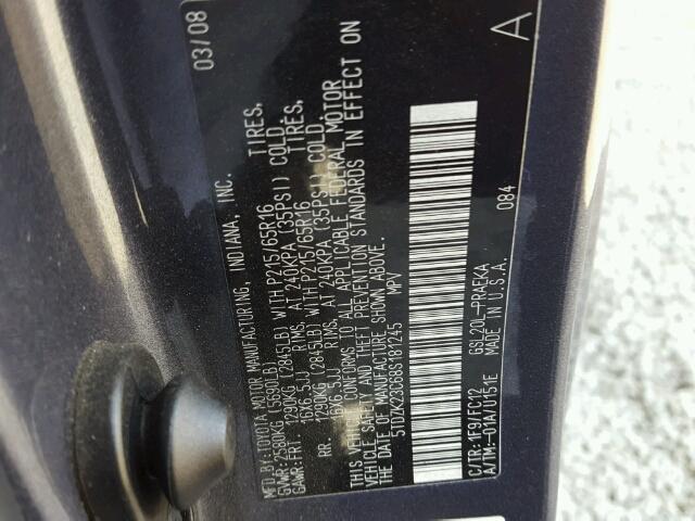 5TDZK23C68S181245 - 2008 TOYOTA SIENNA CE/ GRAY photo 10