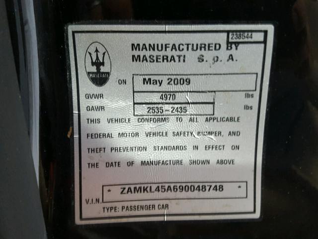 ZAMKL45A690048748 - 2009 MASERATI GRANTURISM BLACK photo 10