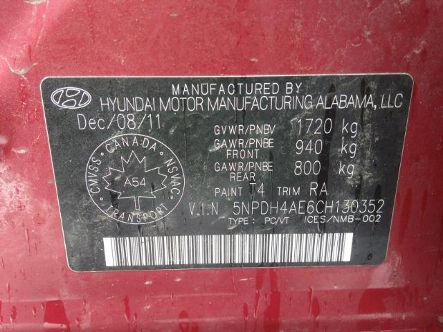 5NPDH4AE6CH130352 - 2012 HYUNDAI ELANTRA GL RED photo 9