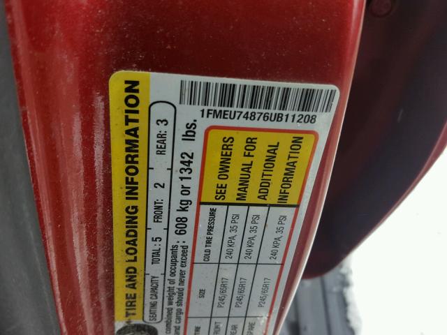 1FMEU74876UB11208 - 2006 FORD EXPLORER E RED photo 10