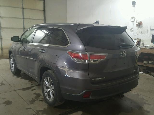 5TDJKRFH8FS159998 - 2015 TOYOTA HIGHLANDER GRAY photo 3