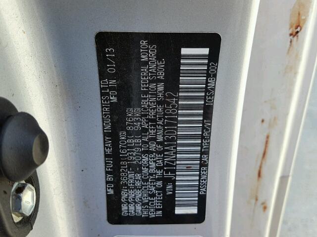 JF1ZNAA13D1718542 - 2013 TOYOTA SCION FR-S ვერცხლისფერი ფოტო 10