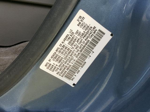 5FNRL38939B048335 - 2009 HONDA ODYSSEY TO BLUE photo 10