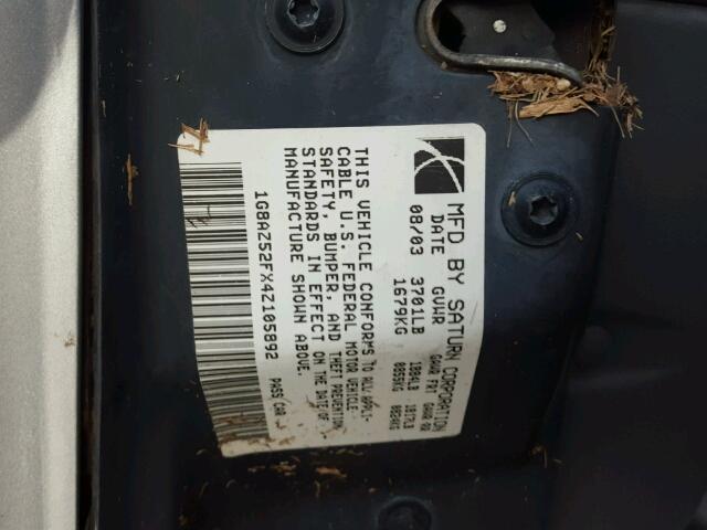 1G8AZ52FX4Z105892 - 2004 SATURN ION LEVEL SILVER photo 10