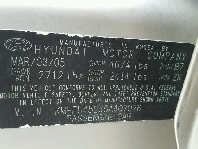 KMHFU45E35A407026 - 2005 HYUNDAI XG 350 TAN photo 10