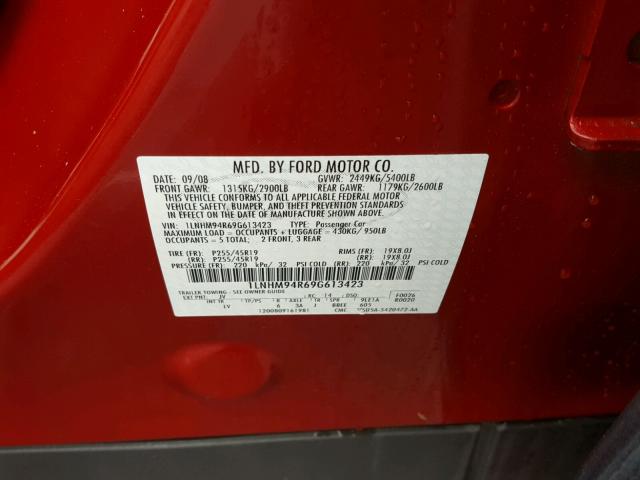 1LNHM94R69G613423 - 2009 LINCOLN MKS RED photo 10