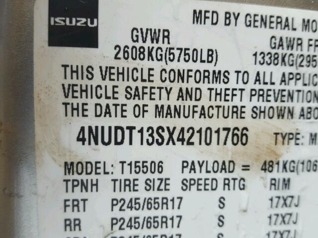 4NUDT13SX42101766 - 2004 ISUZU ASCENDER S 银色 照片 10