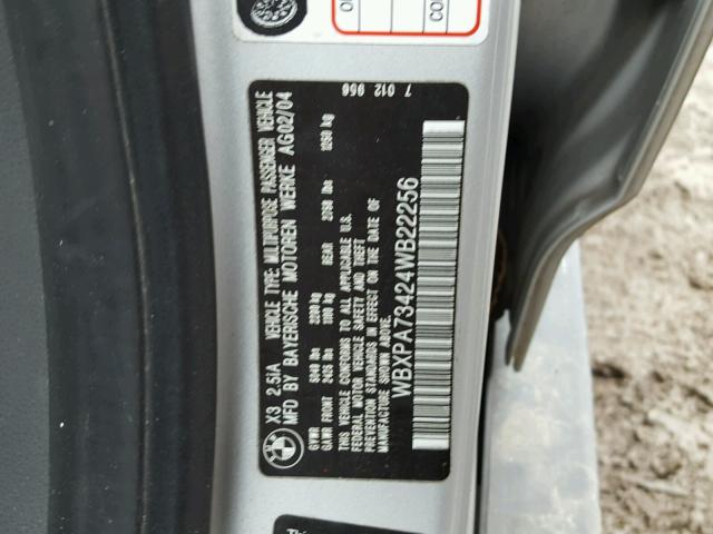 WBXPA73424WB22256 - 2004 BMW X3 2.5I SILVER photo 10