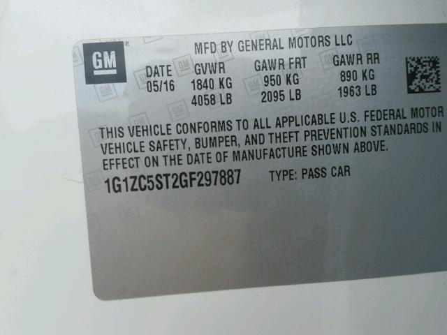 1G1ZC5ST2GF297887 - 2016 CHEVROLET MALIBU LS თეთრი ფოტო 10