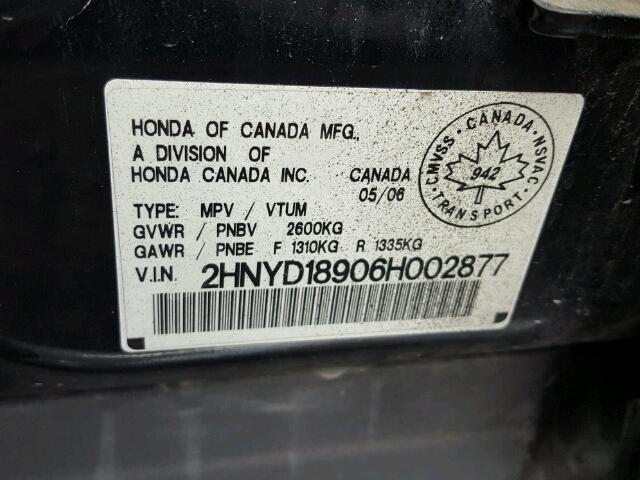 2HNYD18906H002877 - 2006 ACURA MDX TOURIN BLACK photo 10