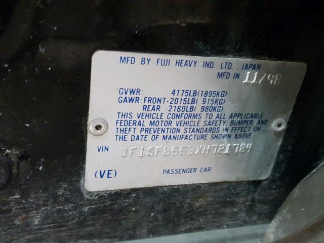 JF1SF6553XH721784 - 1999 SUBARU FORESTER S BLACK photo 10