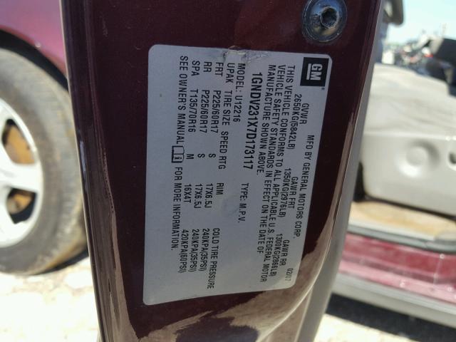 1GNDV231X7D173117 - 2007 CHEVROLET UPLANDER L 勃艮第红 照片 10