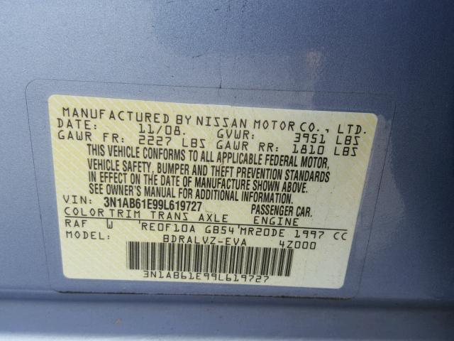 3N1AB61E99L619727 - 2009 NISSAN SENTRA 2.0 BLUE photo 10