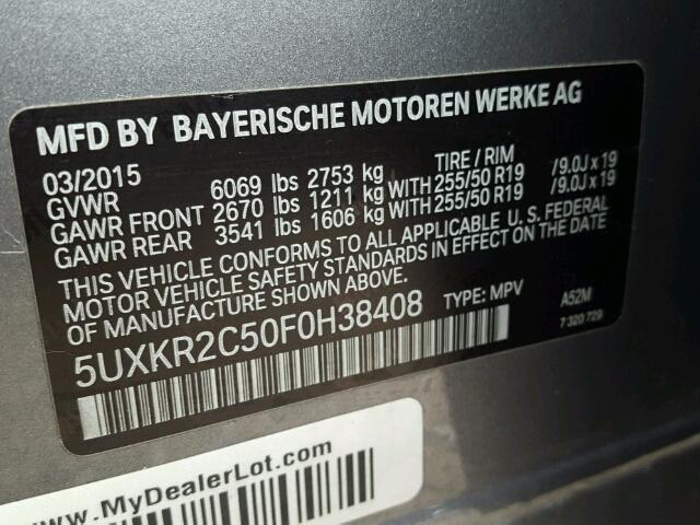 5UXKR2C50F0H38408 - 2015 BMW X5 SDRIVE3 GRAY photo 10