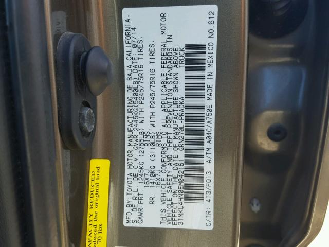 3TMKU4HN0EM042161 - 2014 TOYOTA TACOMA DOU BROWN photo 10