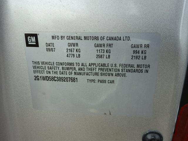 2G1WD58C389207681 - 2008 CHEVROLET IMPALA SUP 银色 照片 10