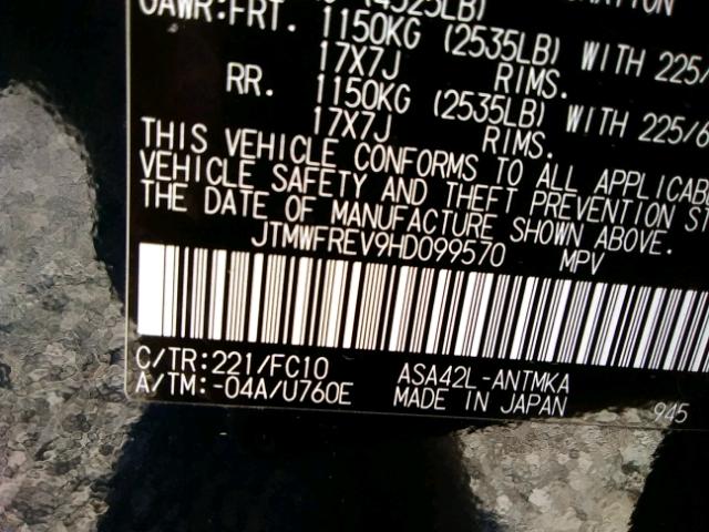 JTMWFREV9HD099570 - 2017 TOYOTA RAV4 XLE BLACK photo 10