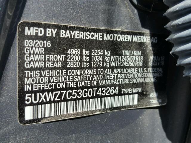 5UXWZ7C53G0T43264 - 2016 BMW X3 SDRIVE2 SILVER photo 10