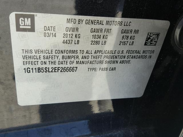 1G11B5SL2EF266667 - 2014 CHEVROLET MALIBU LS 黑色 照片 10