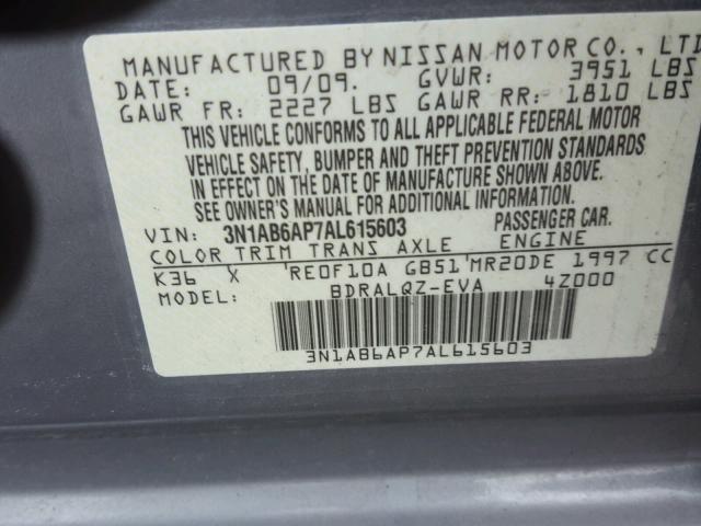 3N1AB6AP7AL615603 - 2010 NISSAN SENTRA 2.0 SILVER photo 10