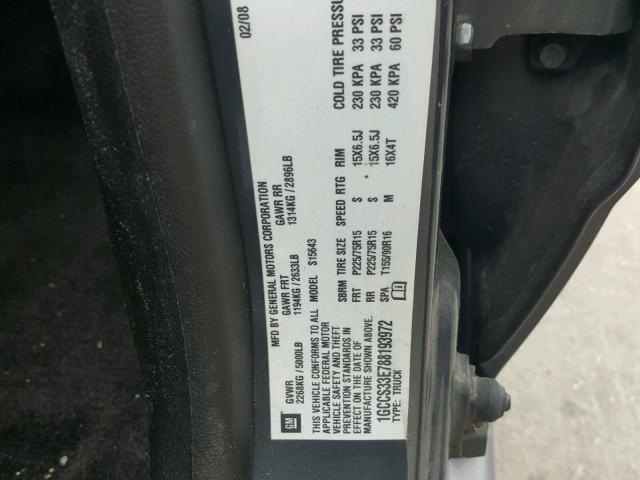 1GCCS33E788193972 - 2008 CHEVROLET COLORADO L GRAY photo 10